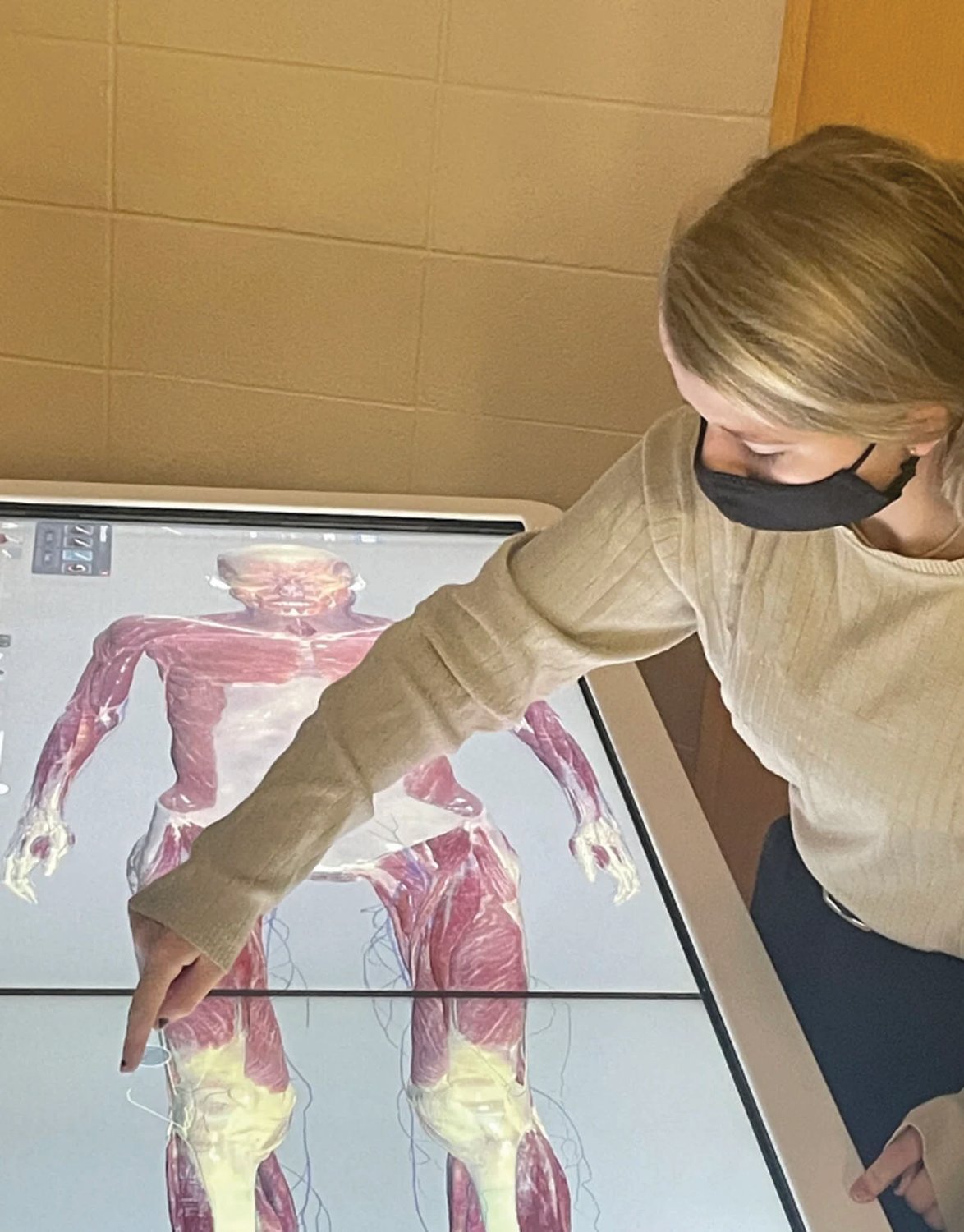 DIGITAL HUMAN DISSECTION: A Scituate CTE (Career Technical Education) student works on the program’s anatomage table. Scituate is the only CTE program in Rhode Island with an anatomage table.